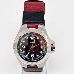 Adidas Men's Watch 40MM Black Dial Date New Red Black Canvas Bands New Battery